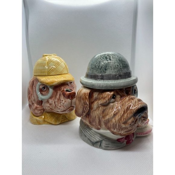 Vintage Sherlock Holmes Dog Hand Painted Ceramic Fitz and Floyd Cream and Sugar - Picture 2 of 8